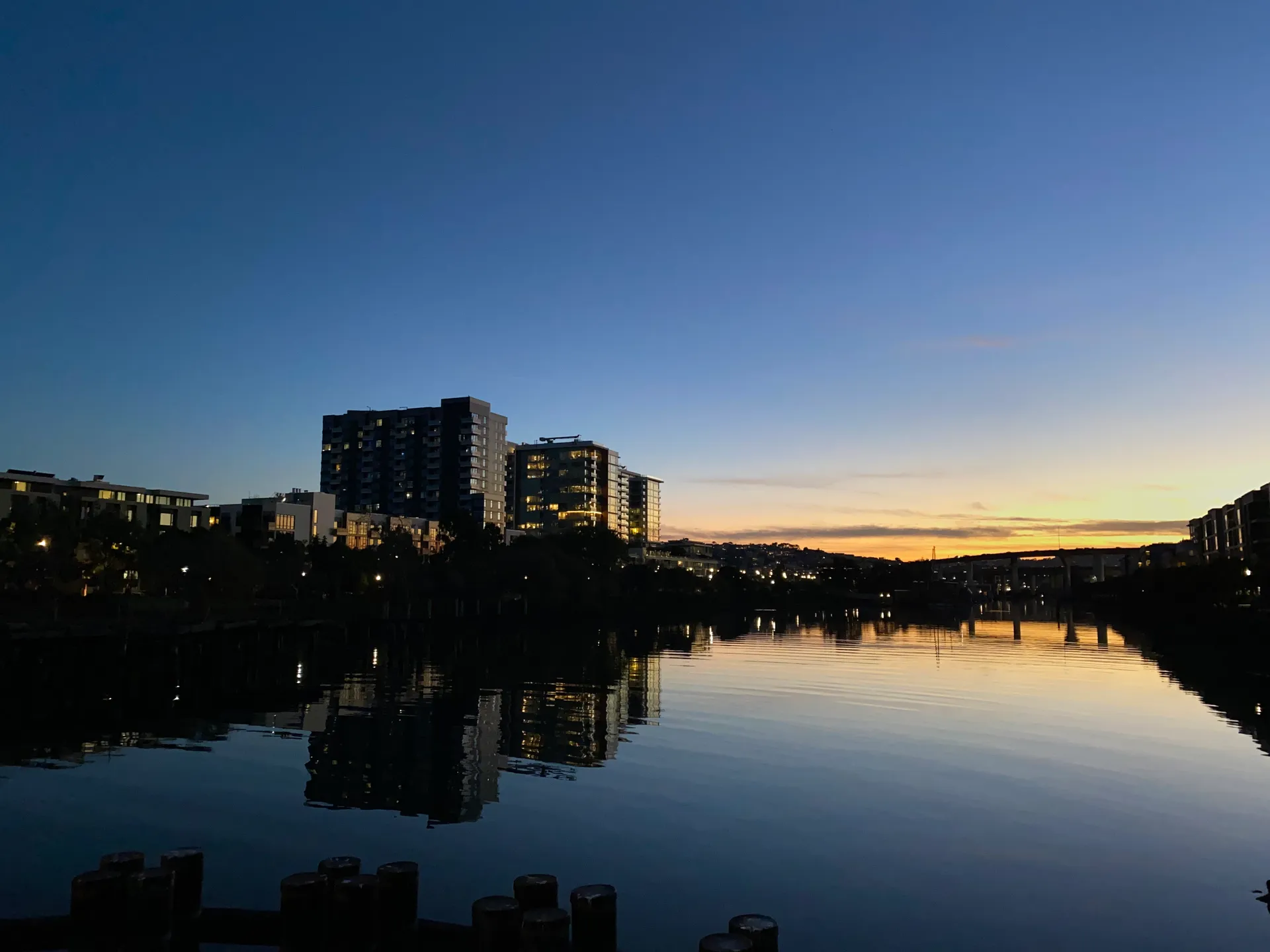 A view of Mission Bay at night