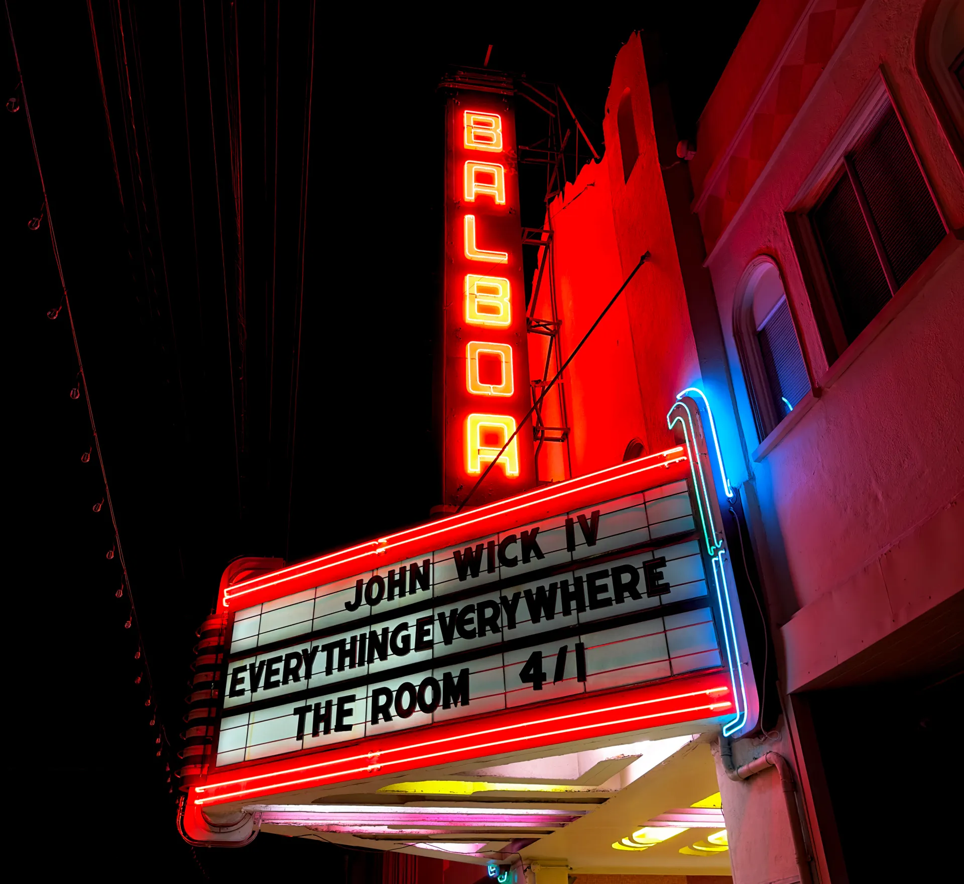 The sign for the Castro Theater at dusk
