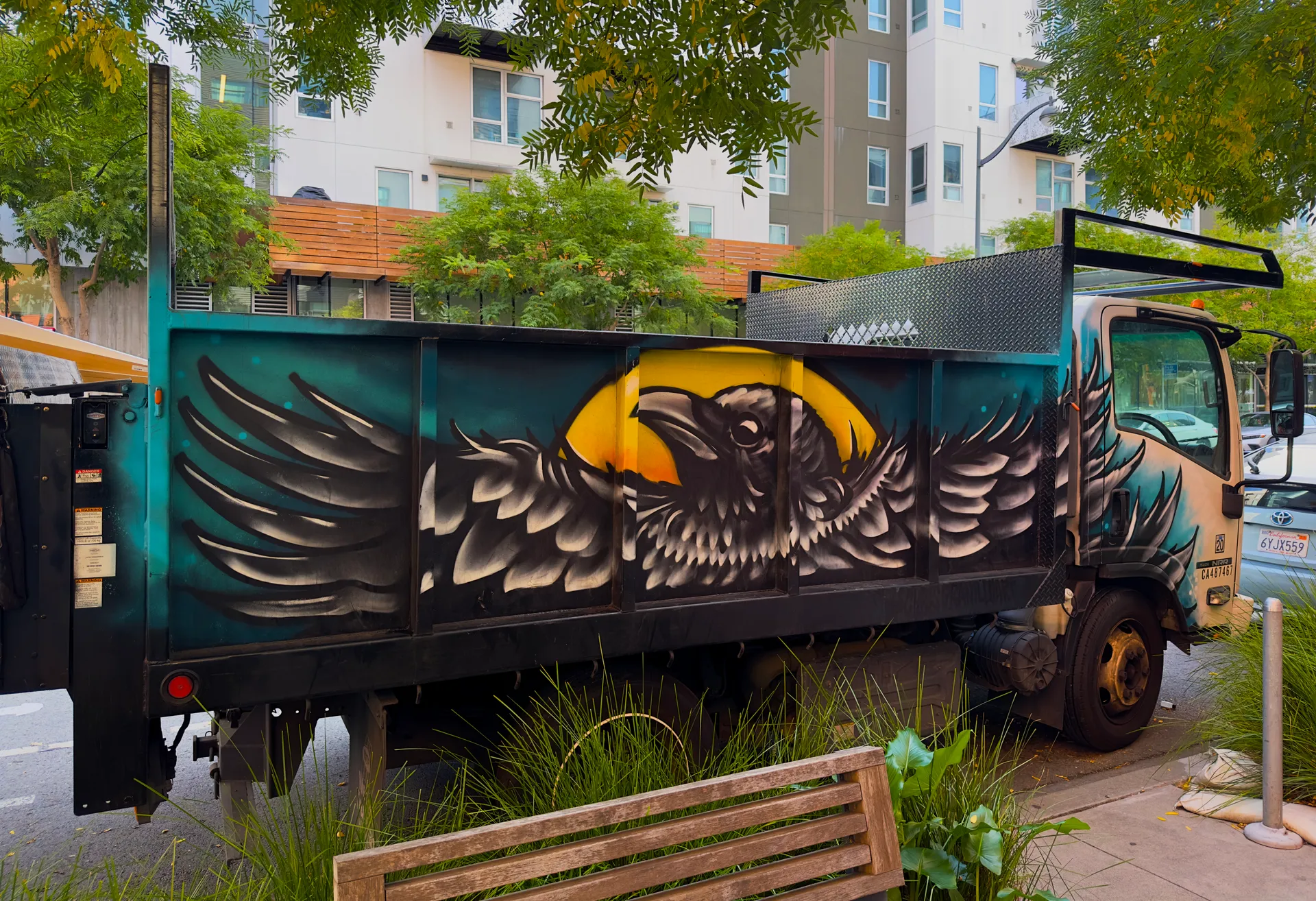Raven graffiti on a truck