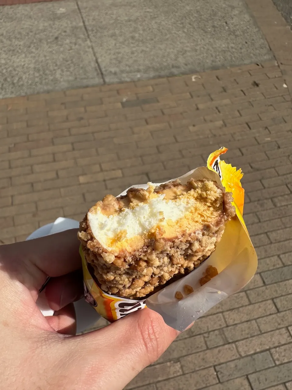 A half-eaten Golden Gaytime ice cream treat