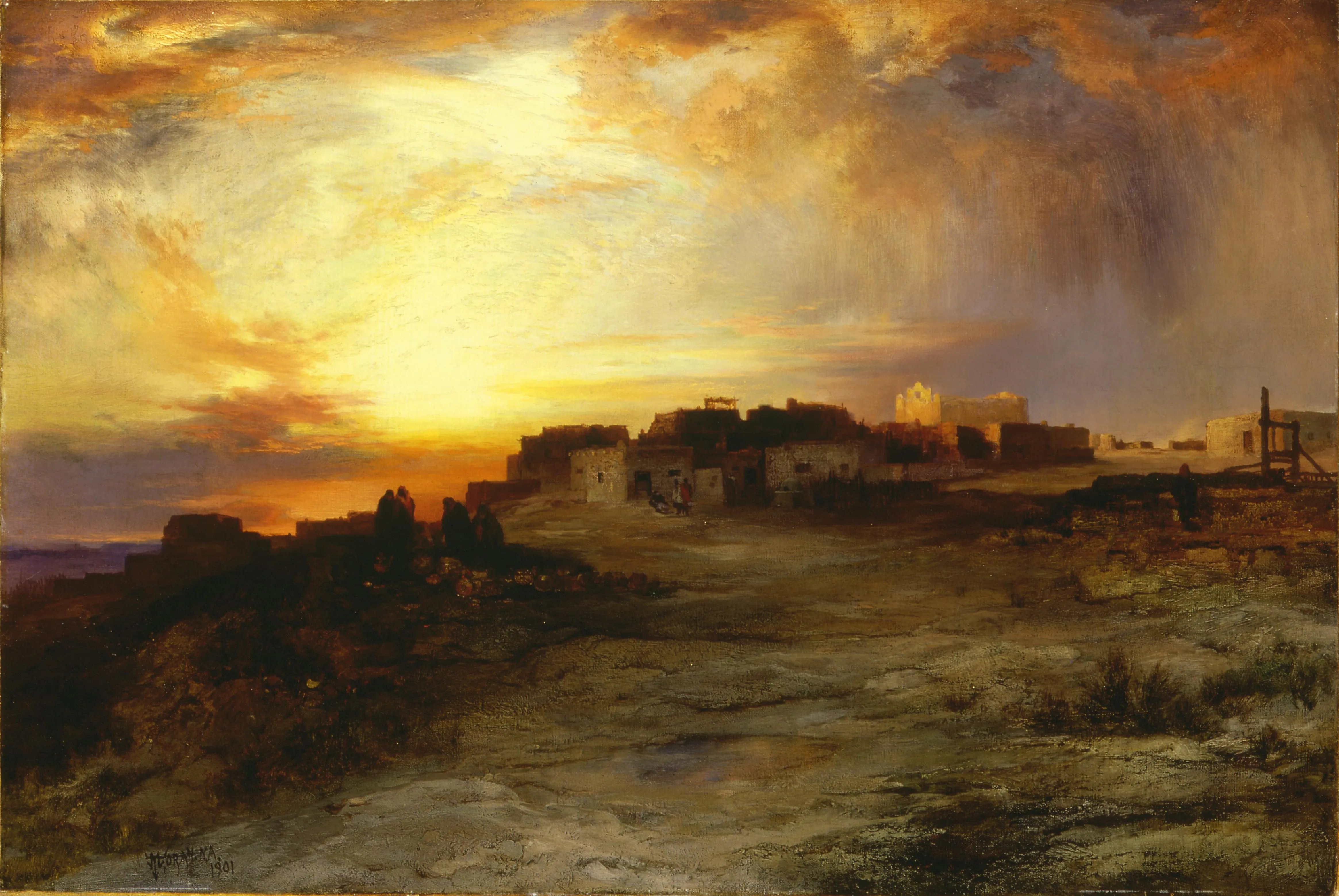 “Pueblo at Sunset”, Thomas Moran, 1901