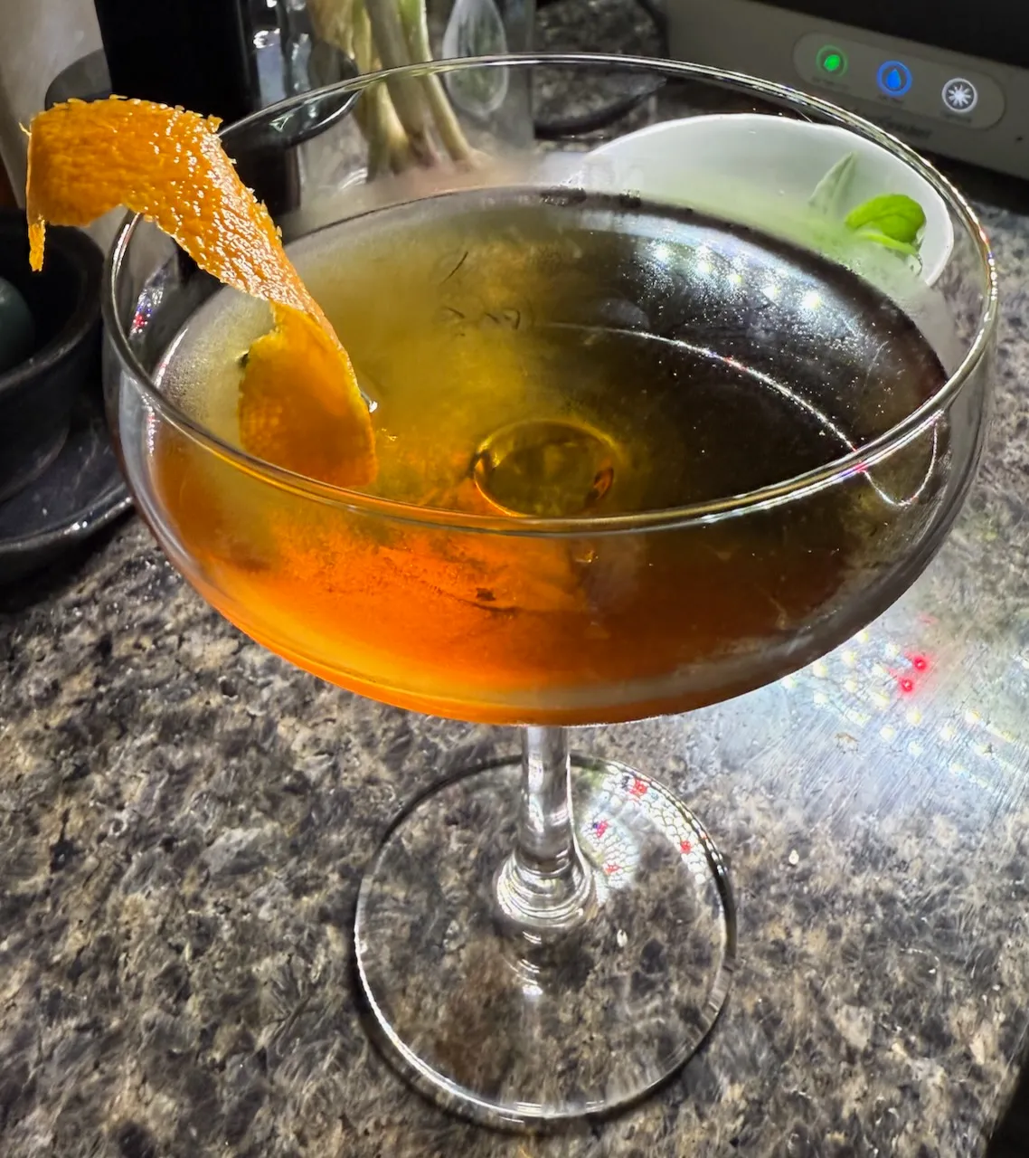 An image of my new cocktail in a coupe glass