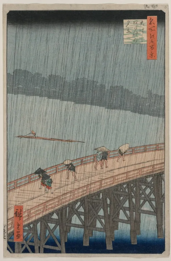 ”Sudden Shower over Shin-Ohashi Bridge and Atake”, from the series One Hundred Famous Views of Edo, Utagawa Hiroshige, 1857