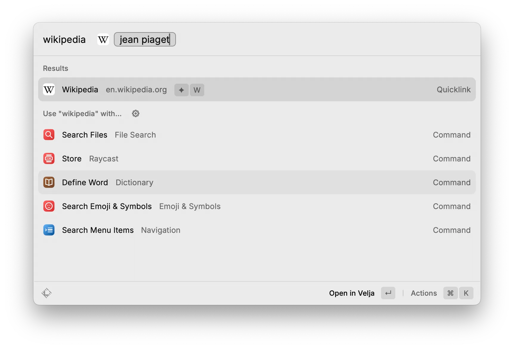 Opening Wikipedia with Raycast's quicklinks feature