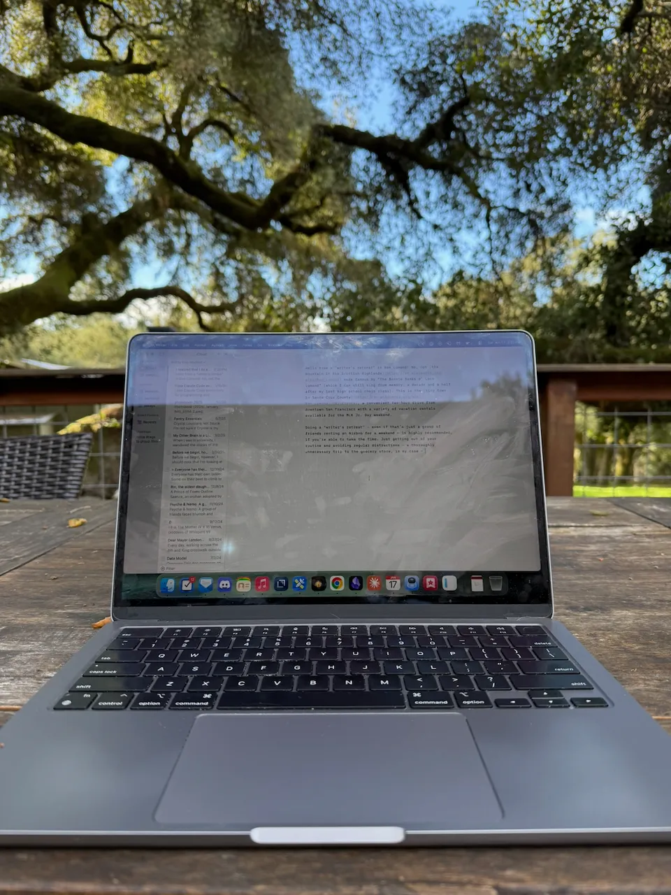 My laptop on the deck of a house in Ben Lomond, California